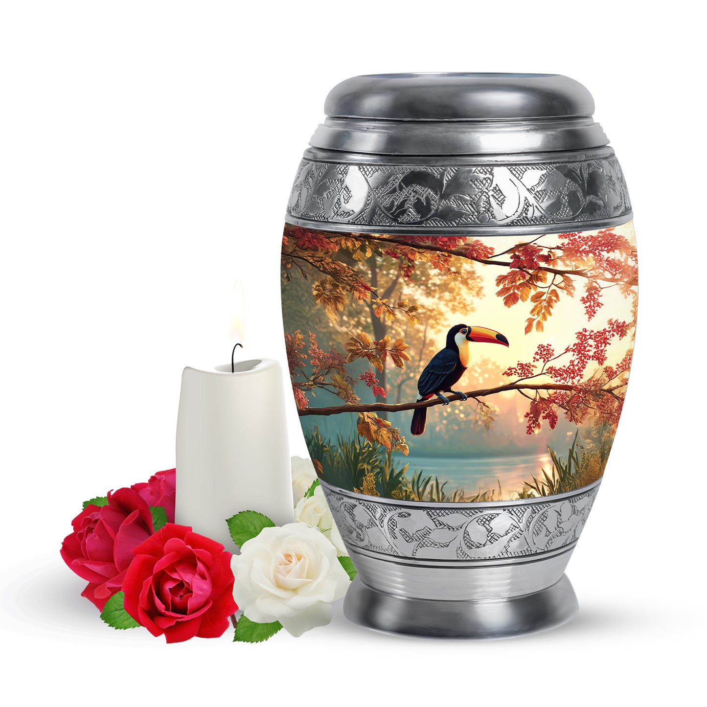 Illustrious Hornbill Memorial Cremation Urns - Gold 10-inch, 200 cu in - Yatskia