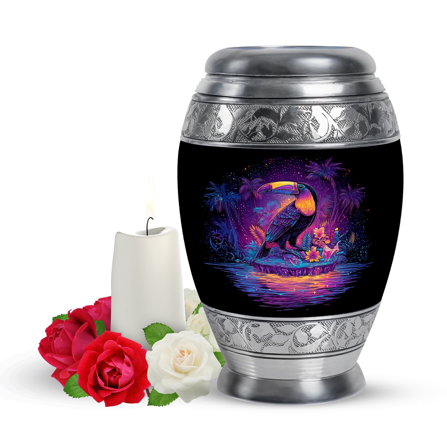 Black Stately Hornbill Cremation Urns for Human Ashes - 10-inch, 200 cu in - Yatskia