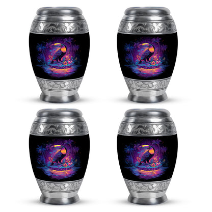 Midnight Black Hornbill Cremation Urn urn with complimentary velvet bag - majestic hornbill pattern with filigree border - 10 inch aluminum urn for cremated remains
