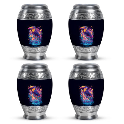 Steel Blue Hornbill Cremation Urn urn with complimentary velvet bag - royal hornbill engraving with decorative scrollwork - 10 inch aluminum urn for cremated remains
