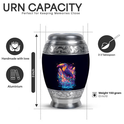 Powder Blue Hornbill Cremation Urn lifestyle display on memorial shelf - regal hornbill design with crown-inspired accents - mini keepsake memorial for portion of cremation ashes
