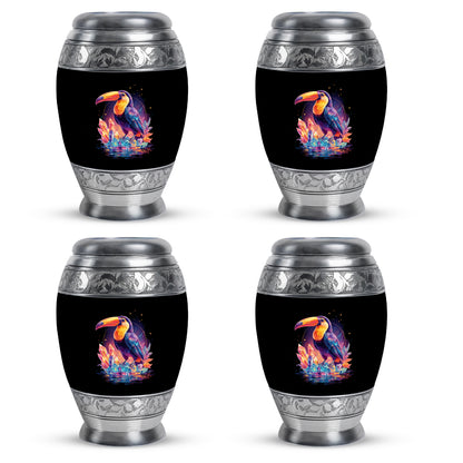 Charcoal Black Hornbill Cremation Urn urn with complimentary velvet bag - royal hornbill engraving with decorative scrollwork - 10 inch aluminum urn for cremated remains
