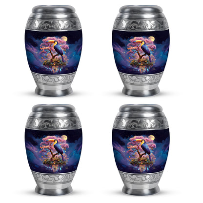 Cobalt Blue Hornbill Cremation Urn urn with complimentary velvet bag - royal hornbill engraving with decorative scrollwork - 10 inch aluminum urn for cremated remains