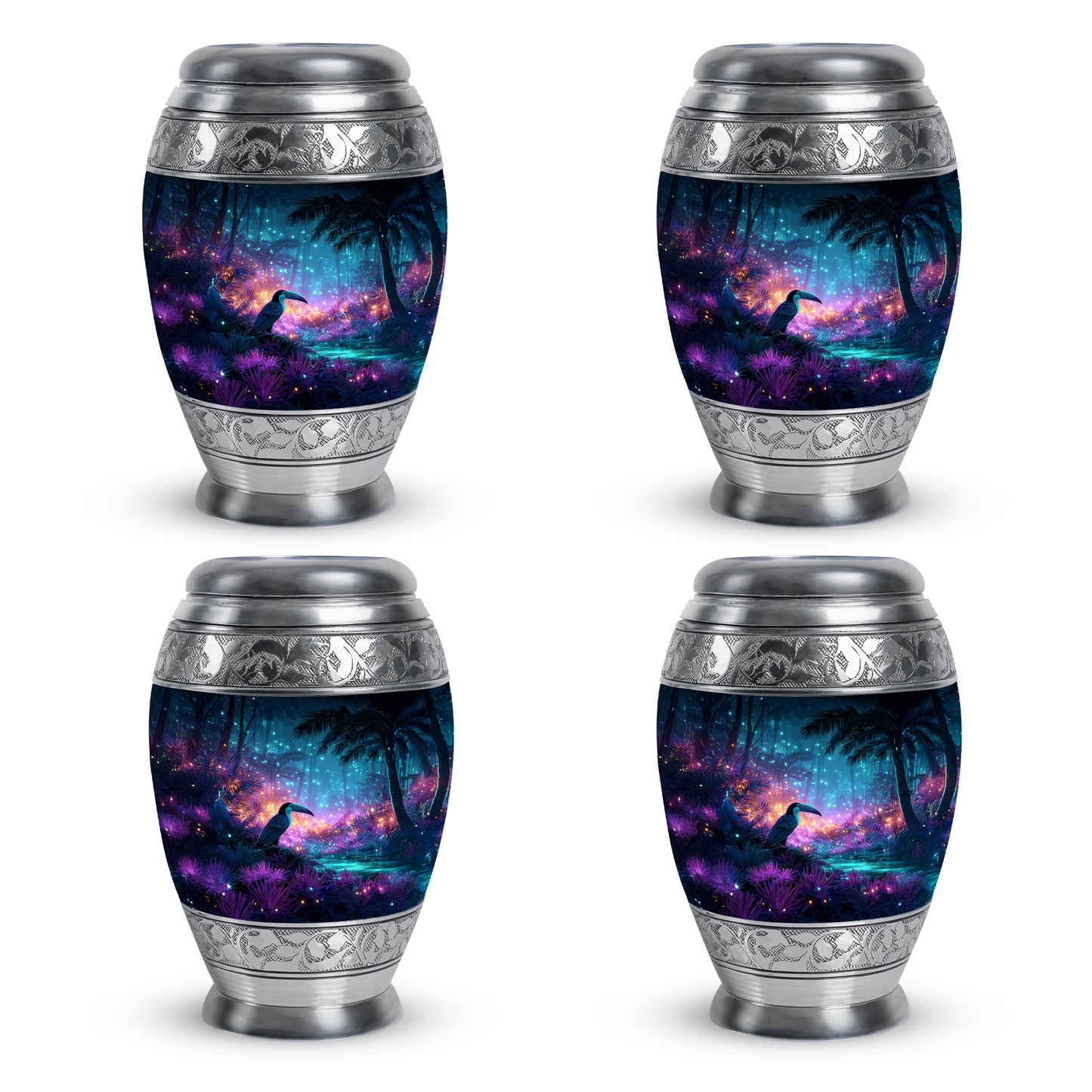 Celestial Blue Hornbill Cremation Urn urn with complimentary velvet bag - regal hornbill design with crown-inspired accents - 10 inch aluminum urn for cremated remains