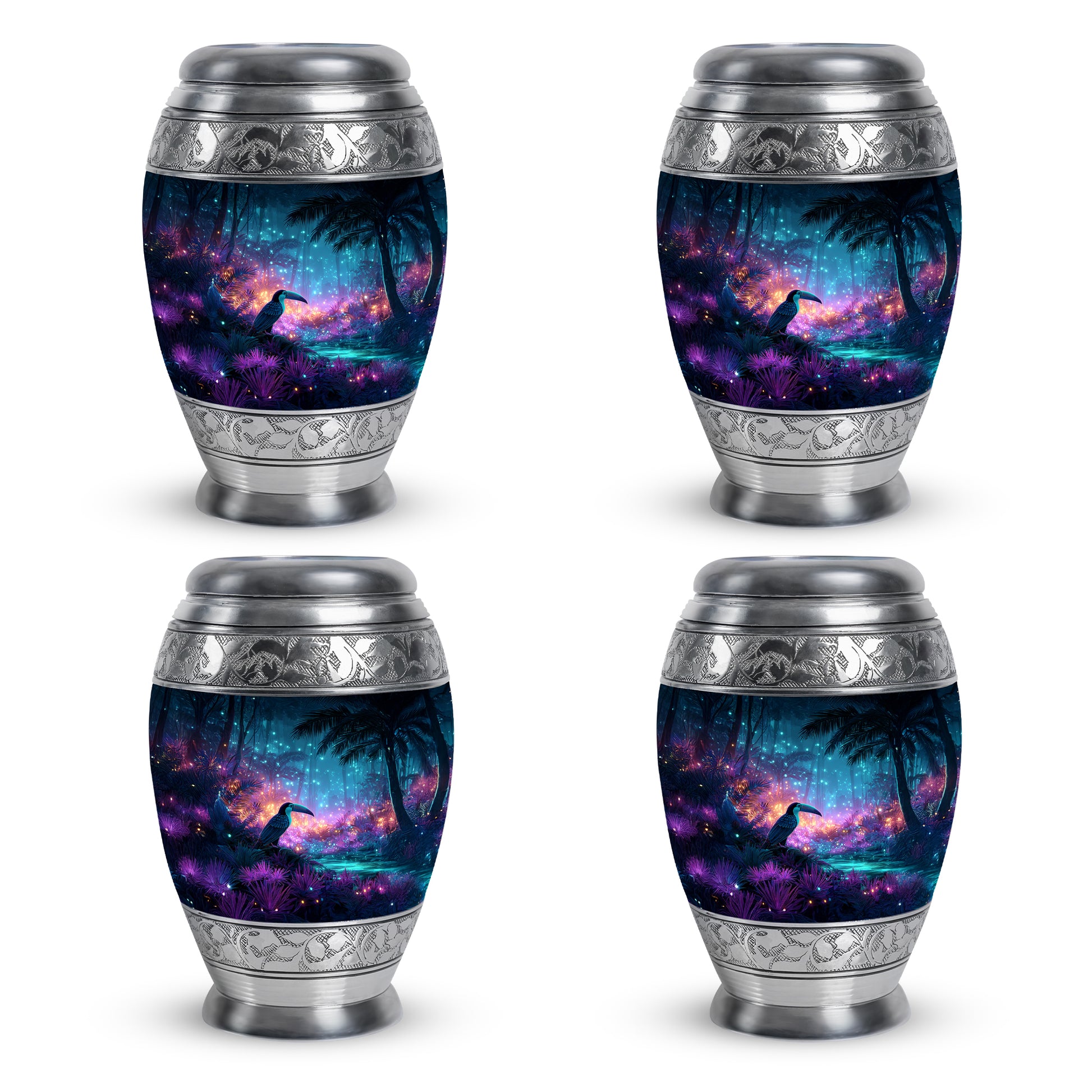 Celestial Blue Hornbill Cremation Urn urn with complimentary velvet bag - regal hornbill design with crown-inspired accents - 10 inch aluminum urn for cremated remains