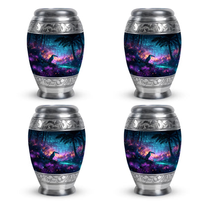 Celestial Blue Hornbill Cremation Urn urn with complimentary velvet bag - regal hornbill design with crown-inspired accents - 10 inch aluminum urn for cremated remains