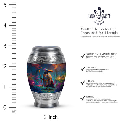 Soft Pink Hornbill Cremation Urn lifestyle display on memorial shelf - royal hornbill engraving with decorative scrollwork - mini keepsake memorial for portion of cremation ashes