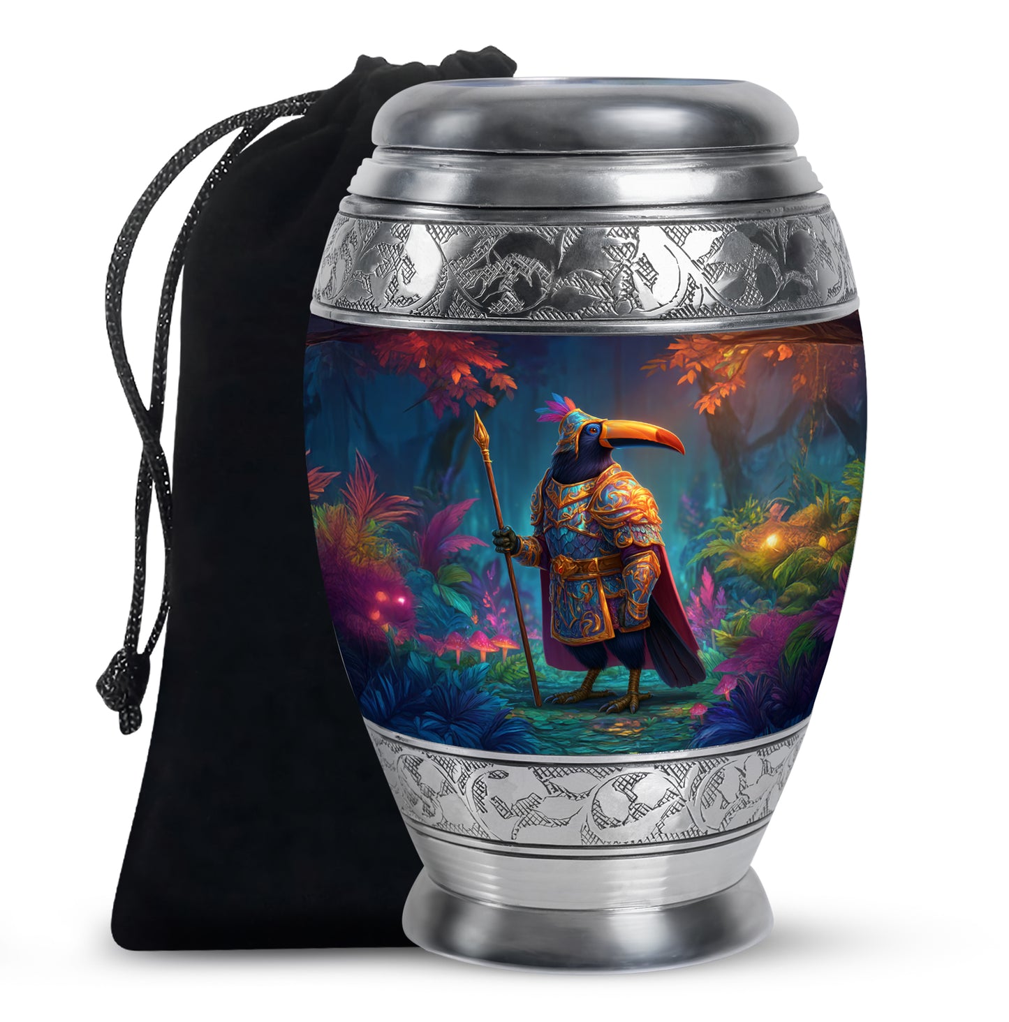 Rose Pink Hornbill Cremation Urn back view with polished surface - regal hornbill design with crown-inspired accents - full-size 10 inch 200 cubic inch adult cremation urn
