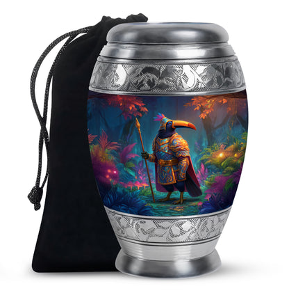 Rose Pink Hornbill Cremation Urn back view with polished surface - regal hornbill design with crown-inspired accents - full-size 10 inch 200 cubic inch adult cremation urn