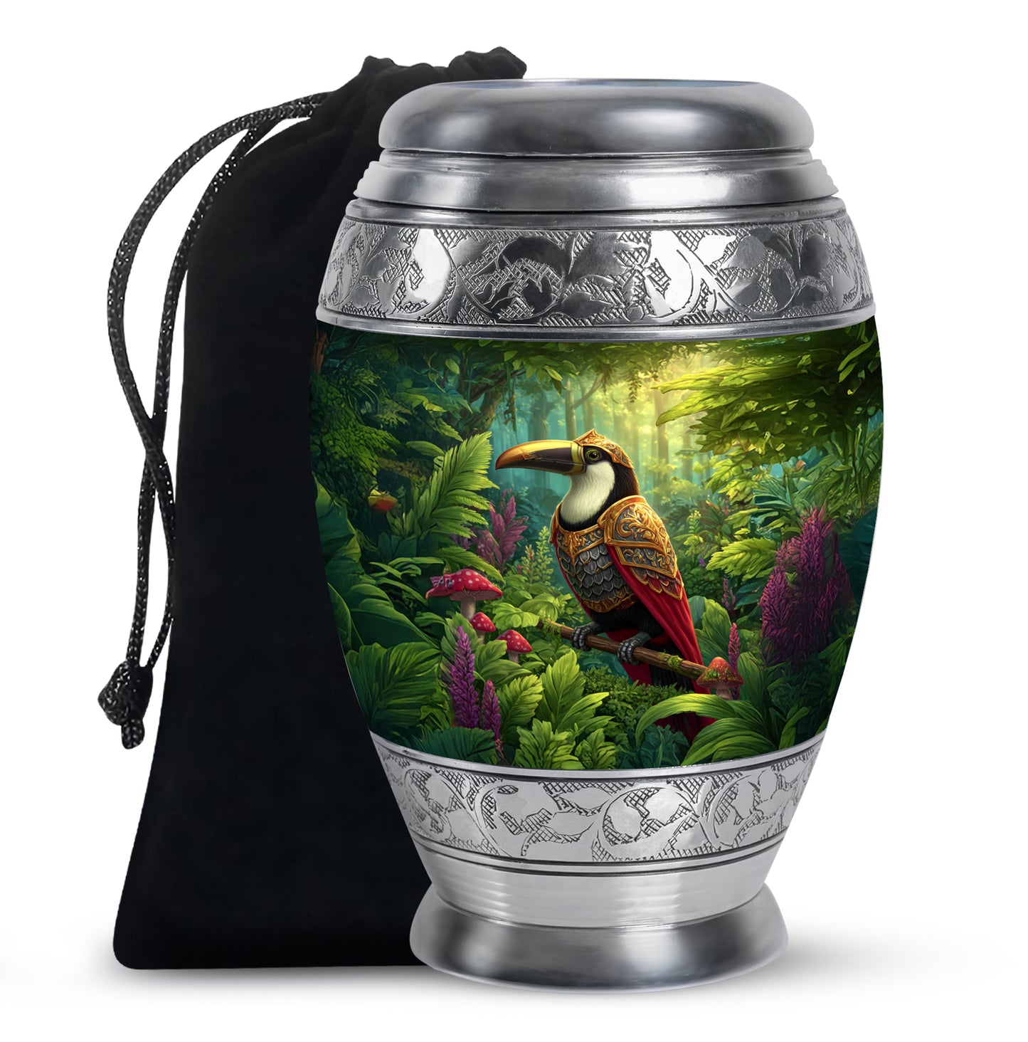 Harvest Yellow Hornbill Cremation Urn back view with polished surface - regal hornbill design with crown-inspired accents - full-size 10 inch 200 cubic inch adult cremation urn