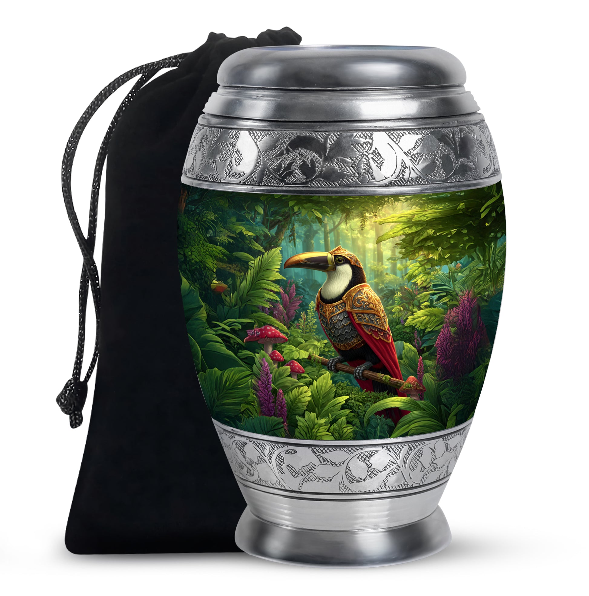 Harvest Yellow Hornbill Cremation Urn back view with polished surface - regal hornbill design with crown-inspired accents - full-size 10 inch 200 cubic inch adult cremation urn