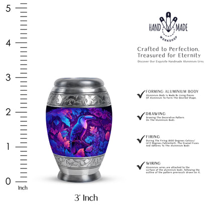 Powder Blue Hornbill Cremation Urn lifestyle display on memorial shelf - regal hornbill design with crown-inspired accents - mini keepsake memorial for portion of cremation ashes