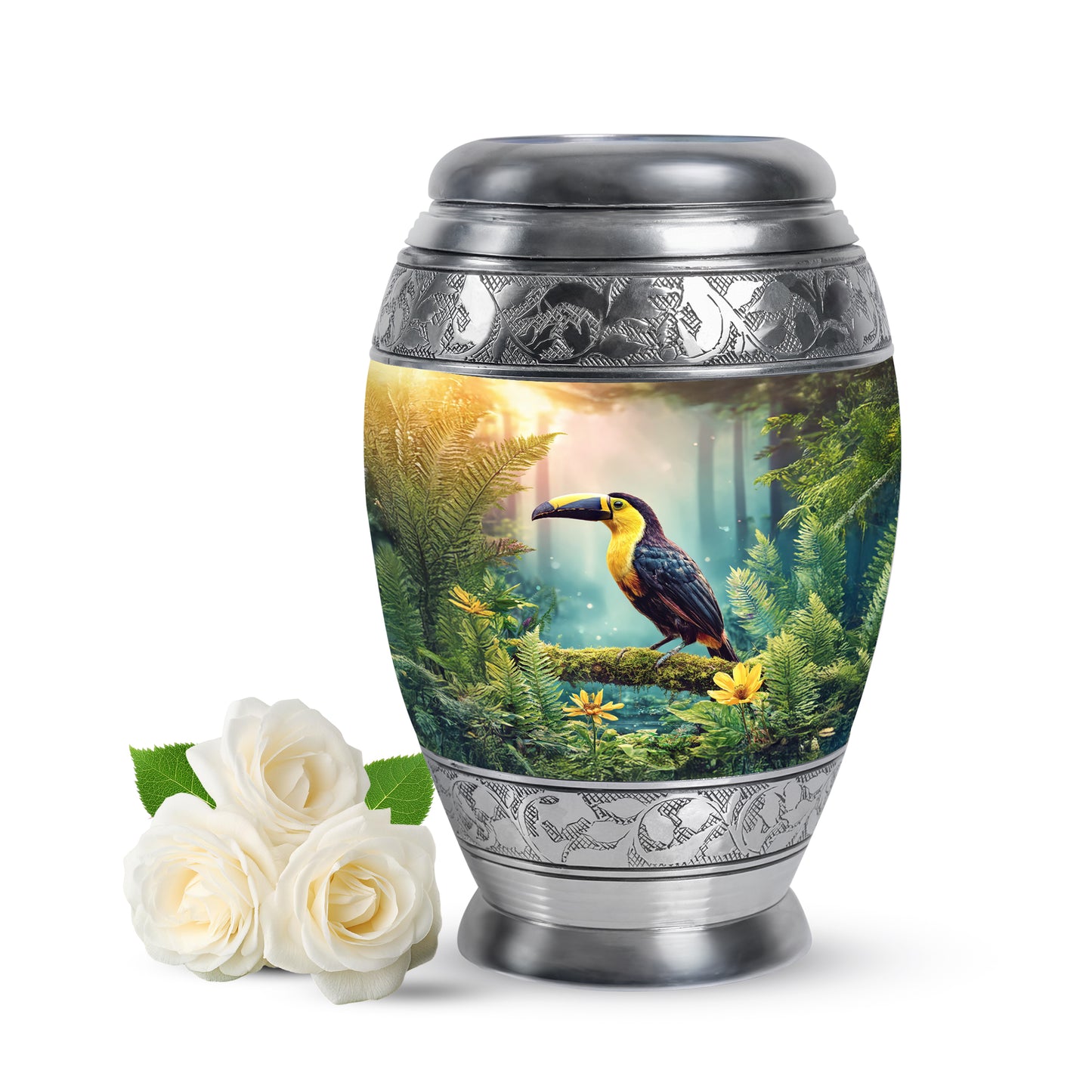 Gold Venerable Hornbill Cremation Urns for Human Ashes - 10-inch, 200 cu in - Yatskia