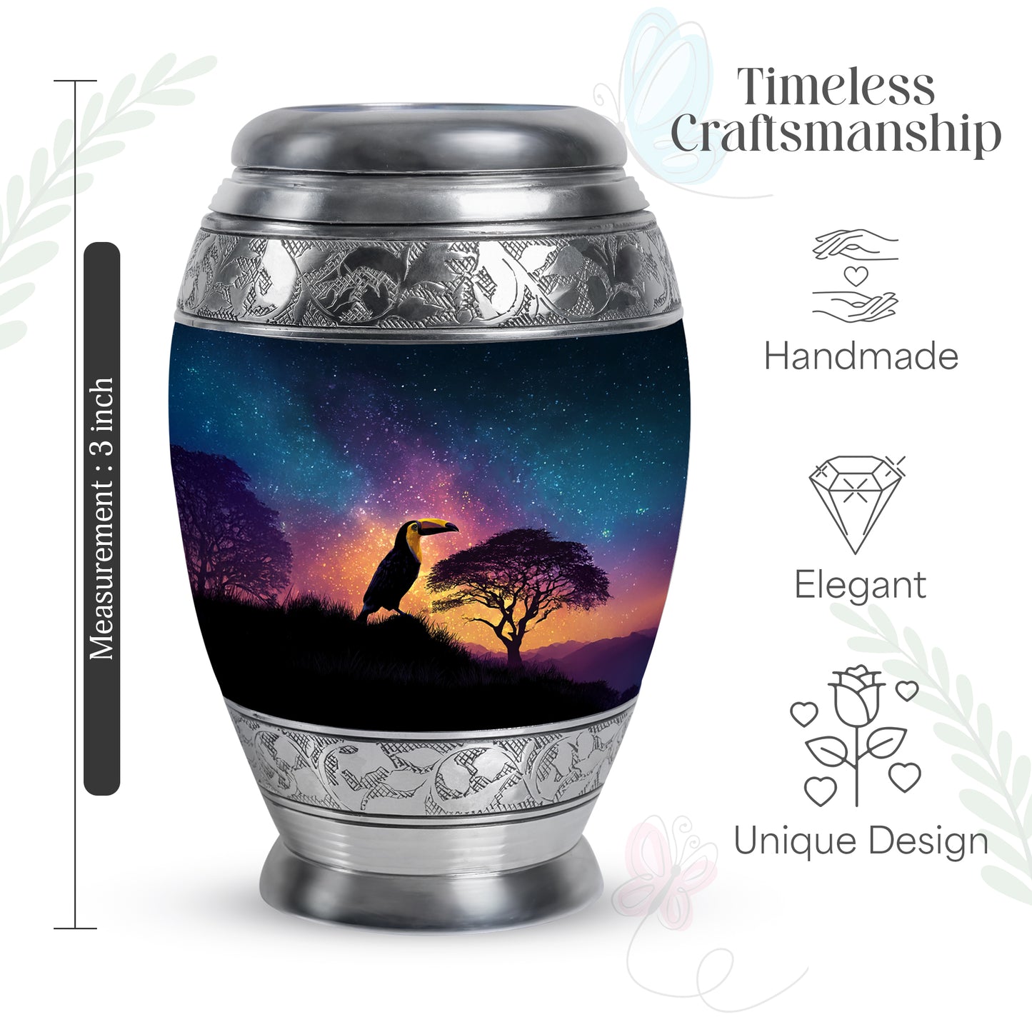 Powder Blue Hornbill Cremation Urn lifestyle display on memorial shelf - regal hornbill design with crown-inspired accents - mini keepsake memorial for portion of cremation ashes