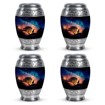 Powder Blue Hornbill Cremation Urn urn with complimentary velvet bag - regal hornbill design with crown-inspired accents - 10 inch aluminum urn for cremated remains