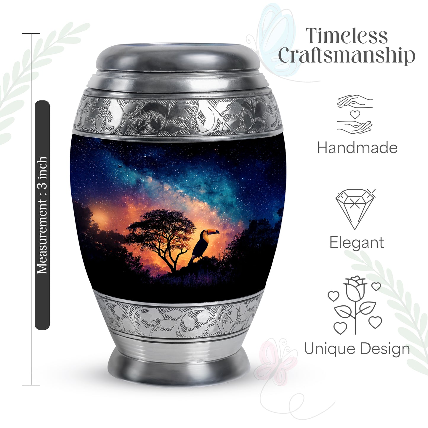 Navy Blue Hornbill Cremation Urn lifestyle display on memorial shelf - regal hornbill design with crown-inspired accents - mini keepsake memorial for portion of cremation ashes