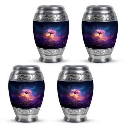Indigo Daisy Cremation Urn urn with complimentary velvet bag - regal daisy design with crown-inspired accents - 10 inch aluminum urn for cremated remains
