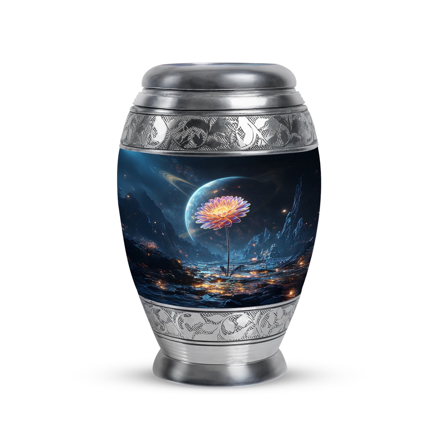 Blue Venerable Daisy Cremation Urns for Human Ashes - 10-inch, 200 cu in - Yatskia