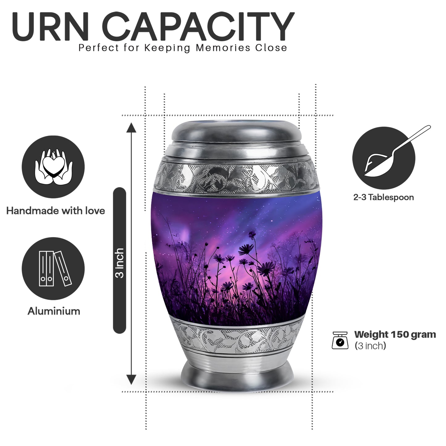 Azure Daisy Cremation Urn lifestyle display on memorial shelf - regal daisy design with crown-inspired accents - mini keepsake memorial for portion of cremation ashes