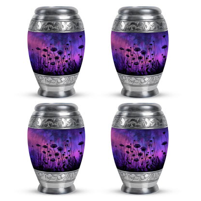 Sapphire Blue Daisy Cremation Urn urn with complimentary velvet bag - majestic daisy pattern with filigree border - 10 inch aluminum urn for cremated remains