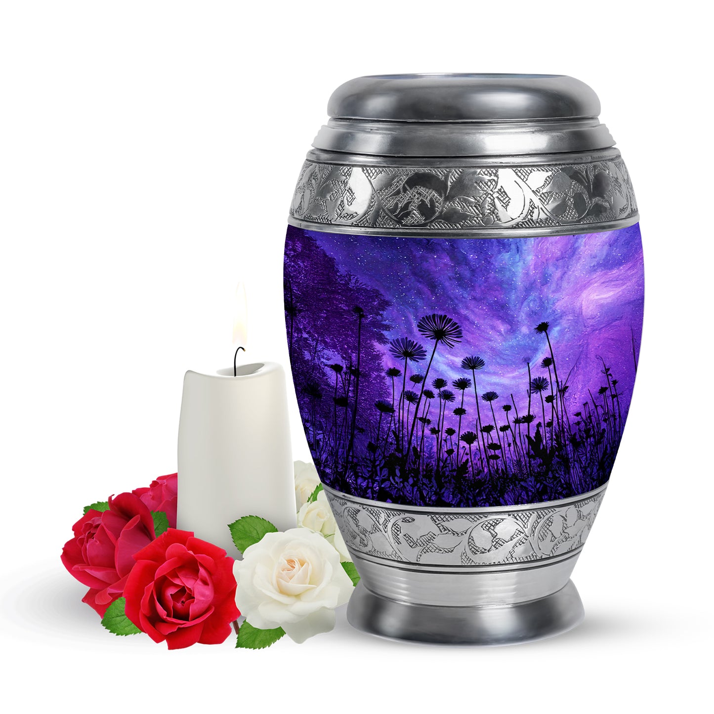 Blue Treasured Daisy Cremation Urns for Human Ashes - 10-inch, 200 cu in - Yatskia