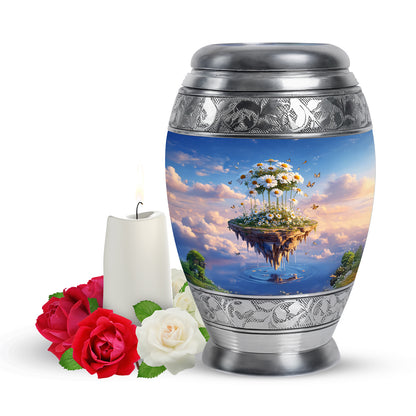 Personalized Refined Daisy Cremation Urns - Blue 10-inch, 200 cu in - Yatskia