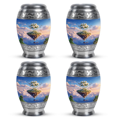 Calming Blue Daisy Cremation Urn urn with complimentary velvet bag - royal daisy engraving with decorative scrollwork - 10 inch aluminum urn for cremated remains
