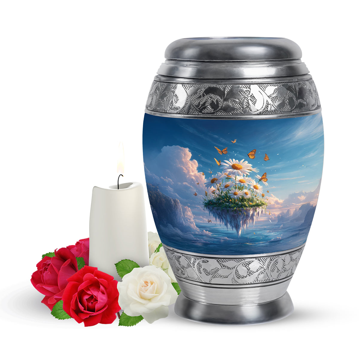 Illustrious Daisy Memorial Cremation Urns - Blue - Yatskia
