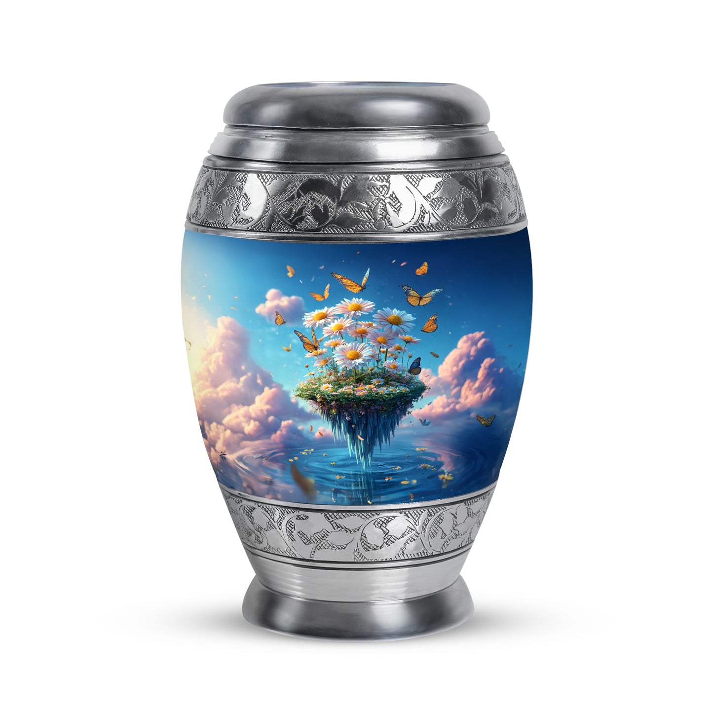 Blue Daisy Cremation Urns - Honored Comfort 10-inch, 200 cu in - Yatskia