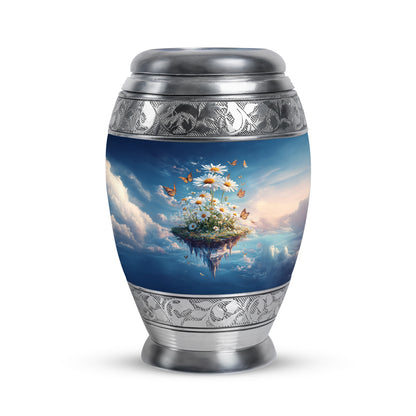 Luminous Blue Daisy Journey Urn for Human Ashes - 10-inch, 200 cu in - Yatskia