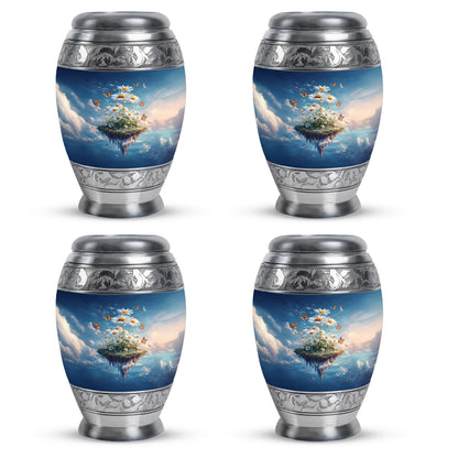 Royal Blue Daisy Cremation Urn urn with complimentary velvet bag - royal daisy engraving with decorative scrollwork - 10 inch aluminum urn for cremated remains
