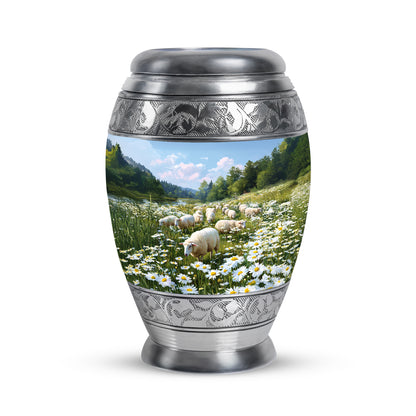 Blue Sacred Daisy Cremation Urns for Human Ashes - 10-inch, 200 cu in - Yatskia