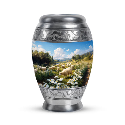 Blue Serene Daisy Memorial Urn for Ashes - 10-inch, 200 cu in - Yatskia
