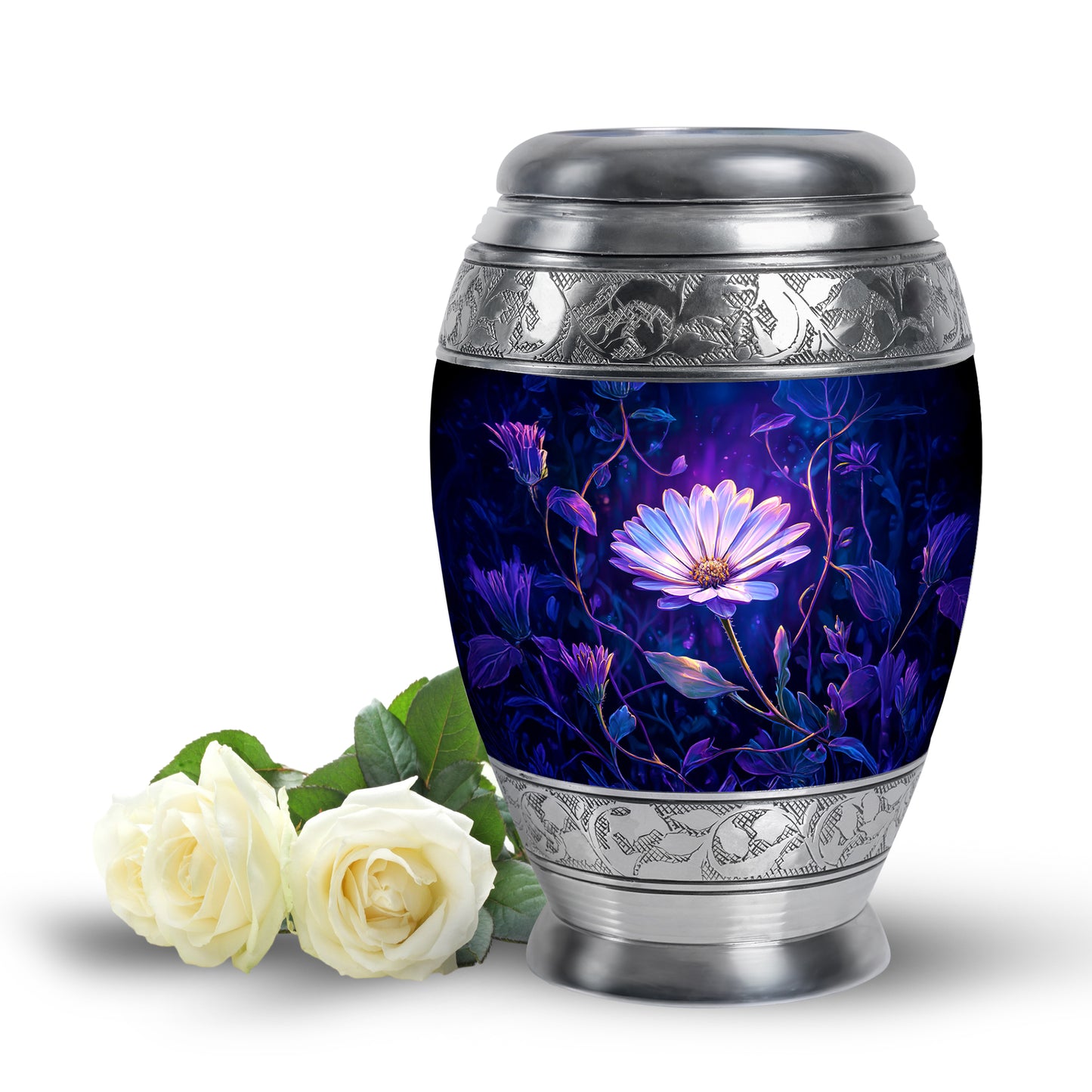 Blue Stately Daisy Cremation Urns for Human Ashes - 10-inch, 200 cu in - Yatskia