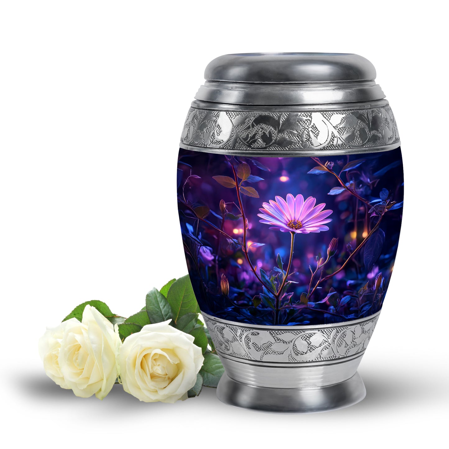 Blue Daisy Passage Cremation Urns for Human Ashes - 10-inch, 200 cu in - Yatskia