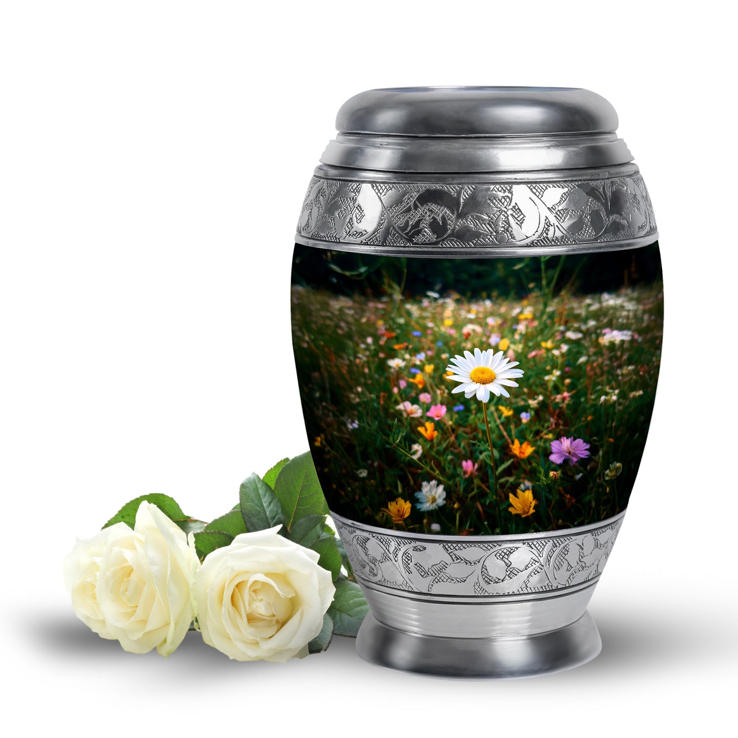 Personalized Daisy Cremation Urns - Wondrous Green 10-inch, 200 cu in - Yatskia