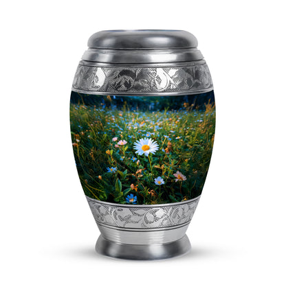 Teal Daisy Dedication Cremation Urns for Human Ashes - 10-inch, 200 cu in - Yatskia
