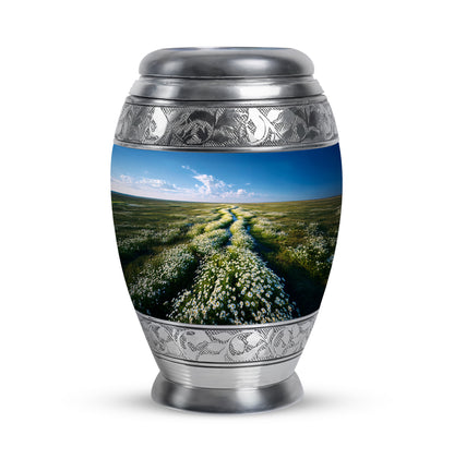 Personalized Blue Sovereign Daisy Cremation Urns for Human Ashes - 10-inch, 200 cu in - Yatskia