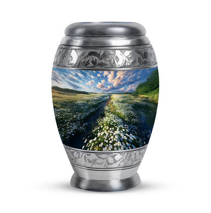 Blue Breathtaking Daisy Memorial Urn for Ashes - 10-inch, 200 cu in - Yatskia
