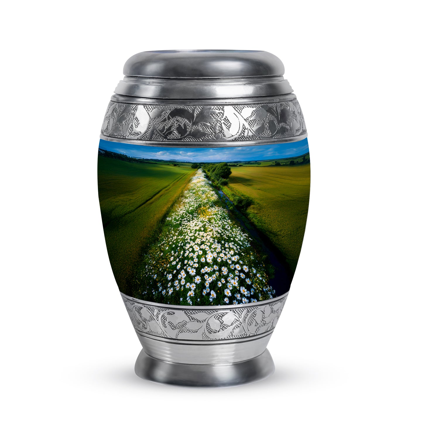 Graceful Blue Daisy Sanctuary Urn for Human Ashes - 10-inch, 200 cu in - Yatskia