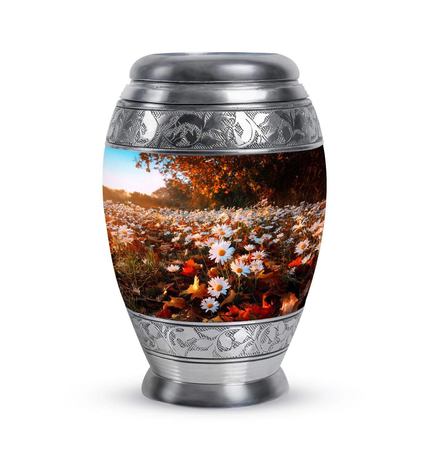 Personalized Daisy Cremation Urns - Pristine Gold 10-inch, 200 cu in - Yatskia