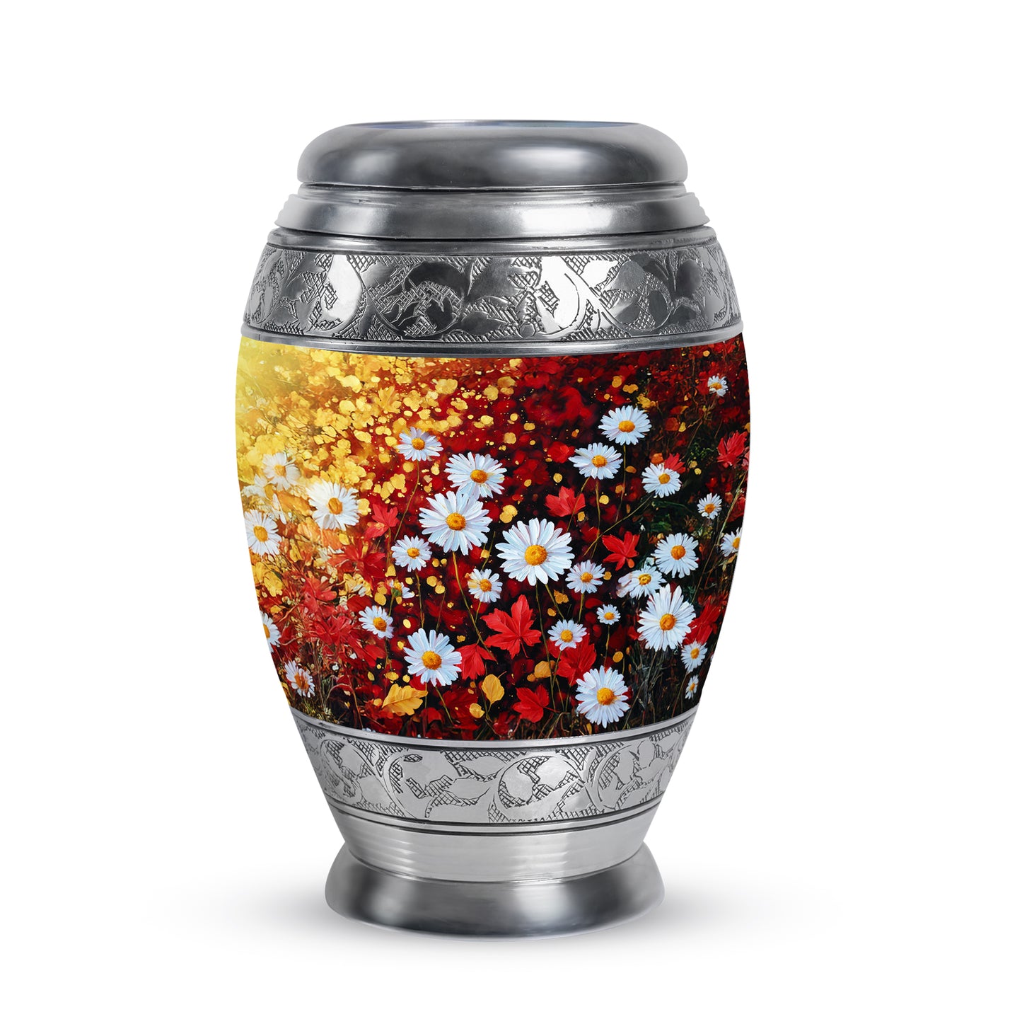 Personalized Gold Sovereign Daisy Cremation Urns for Human Ashes - 10-inch, 200 cu in - Yatskia