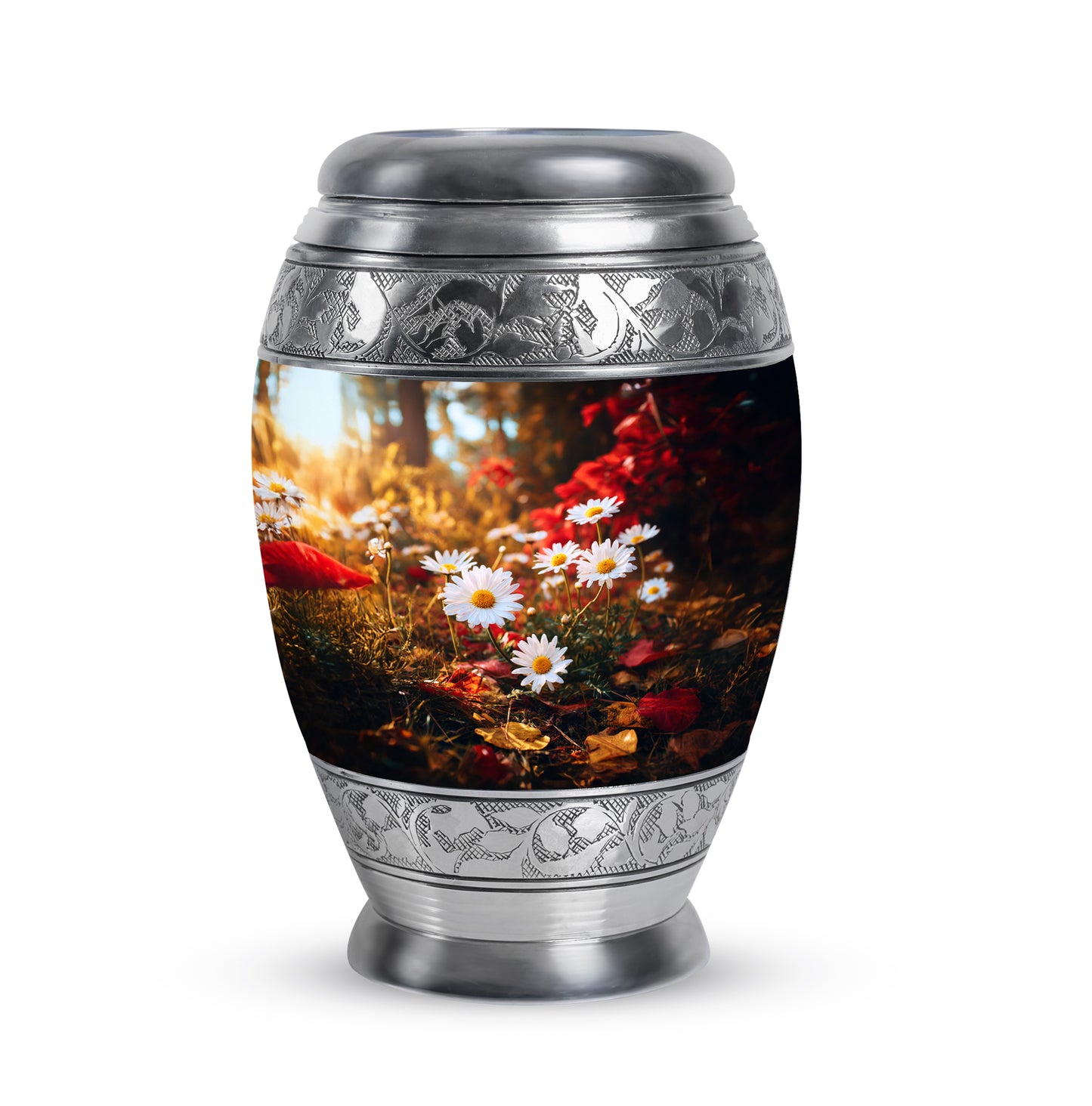 Gold Treasured Daisy Cremation Urns for Human Ashes - 10-inch, 200 cu in - Yatskia