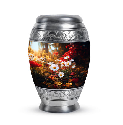 Gold Treasured Daisy Cremation Urns for Human Ashes - 10-inch, 200 cu in - Yatskia