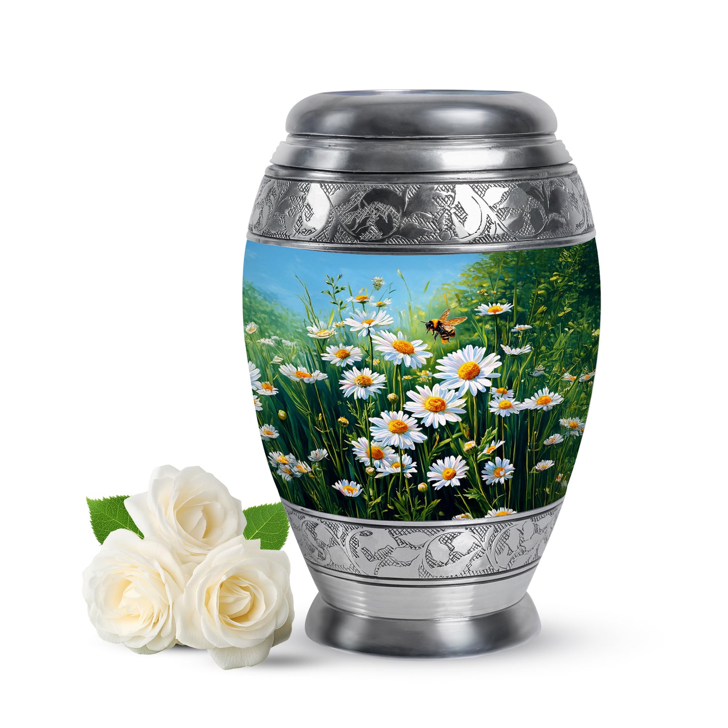 Personalized Daisy Cremation Urns - Tranquil Teal 10-inch, 200 cu in - Yatskia