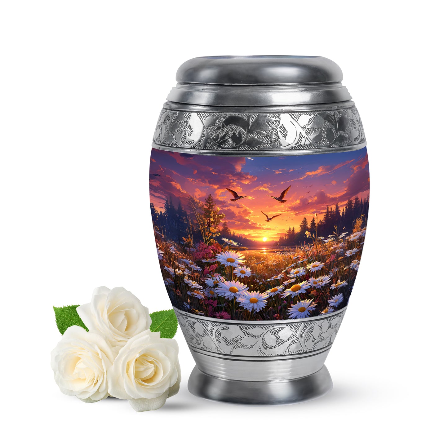Blue Daisy Cremation Urns - Enduring Comfort 10-inch, 200 cu in - Yatskia