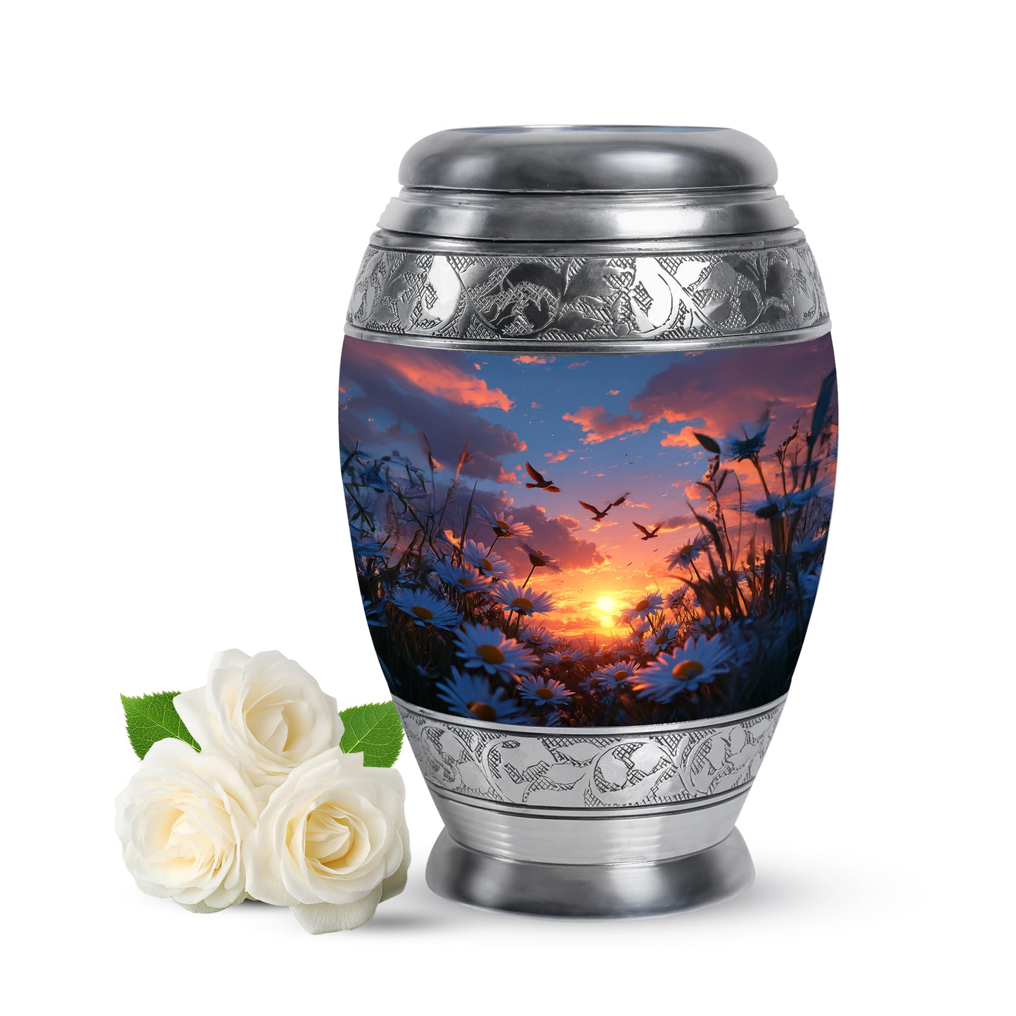 Blue Resounding Daisy Memorial Urn for Ashes - 10-inch, 200 cu in - Yatskia