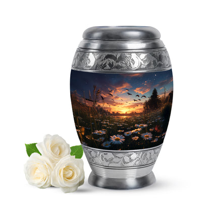 Timeless Blue Daisy Cremation Urn for Ashes - 10-inch, 200 cu in - Yatskia