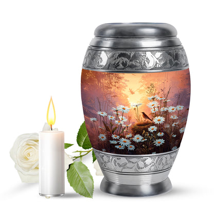 Personalized Elegant Daisy Cremation Urns - Gold 10-inch, 200 cu in - Yatskia