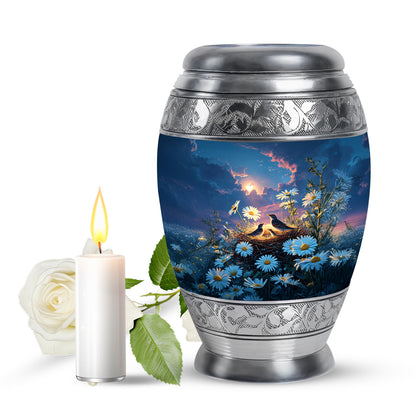 Personalized Refined Daisy Cremation Urns - Blue 10-inch, 200 cu in - Yatskia